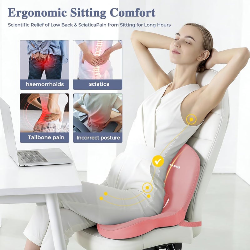 Mosxoed Memory Foam Seat Cushion for Sciatica & Back Pain Relief - Ergonomic Chair Pad with Adjustable Strap & Supportive Comfort Cover, Non-Slip for Car, Truck, Office Chair - Pink - Image 2